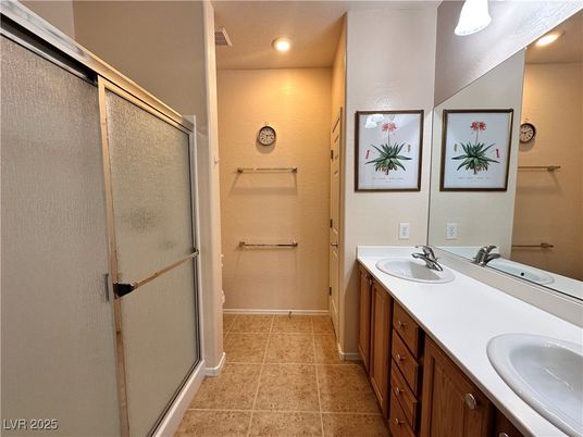 Bathroom, Dual Sink Vanities, Glass Shower, Interior, Recessed Lighting, Walk-in Closets