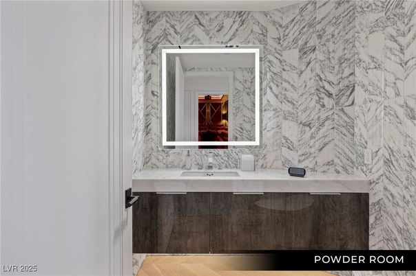 Bathroom, Interior, Marble Walls, Wood Texture Flooring
