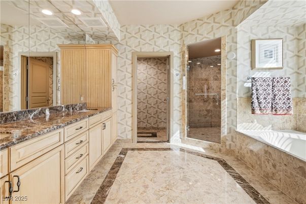 Bathroom, Dual Sink Vanities, Glass Shower, Interior, Recessed Lighting