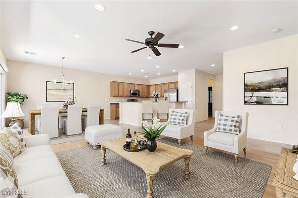 Dining room, Interior, Kitchen, Living room, Pendant Lights, Recessed Lighting, Wood Texture Flooring
