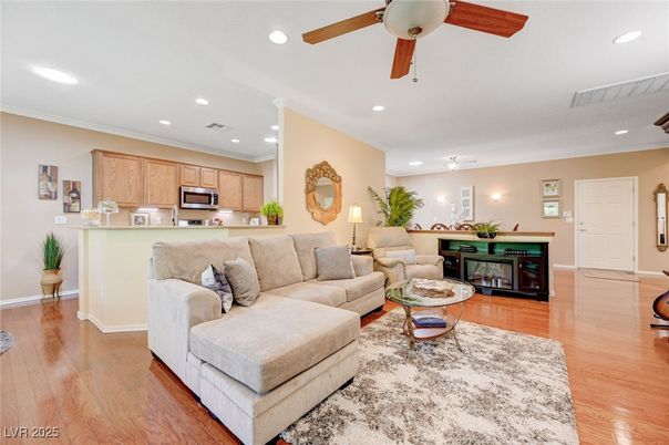 Interior, Kitchen, Living room, Recessed Lighting, Stainless Steel Appliances, Wood Texture Flooring