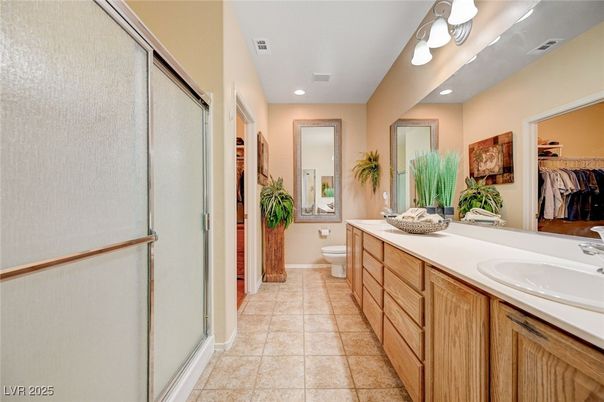 Bathroom, Dual Sink Vanities, Interior, Recessed Lighting, Walk-in Closets