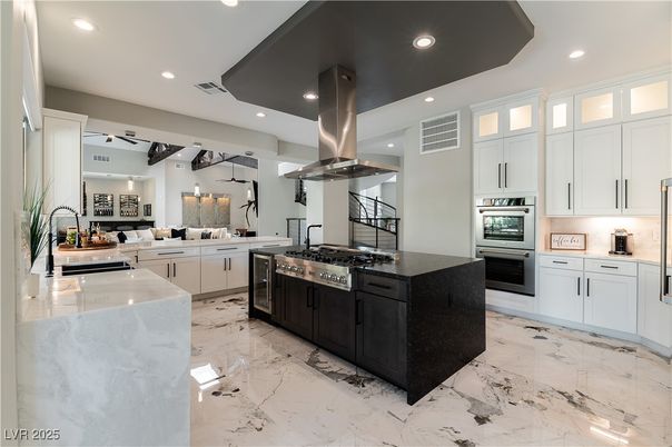 Interior, Kitchen, Marble, Recessed Lighting, Stainless Steel Appliances