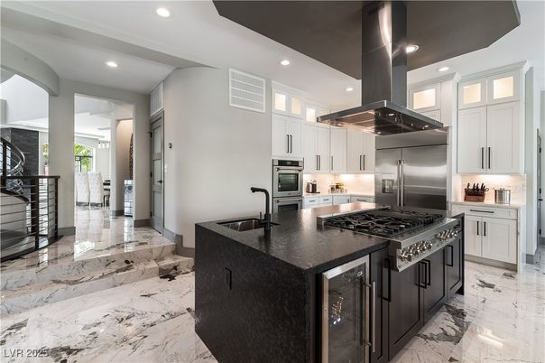 Interior, Kitchen, Marble, Recessed Lighting, Stainless Steel Appliances