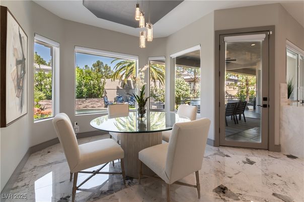 Dining room, Interior, Marble, Pendant Lights