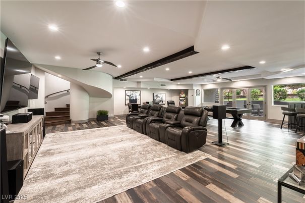 Home Theatre Room, Interior, Recessed Lighting, Wood Texture Flooring