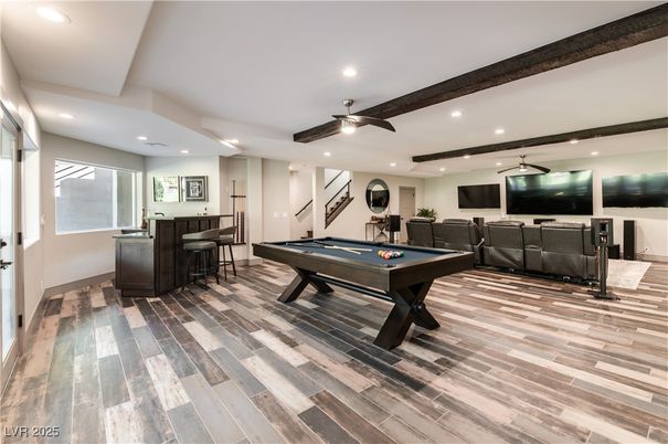 Billiard Table, Game Room, Interior, Recessed Lighting, Wood Texture Flooring