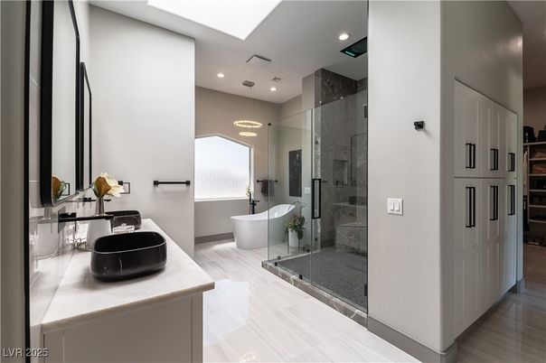 Bathroom, Dual Sink Vanities, Free Standing Baths, Glass Shower, Interior, Recessed Lighting