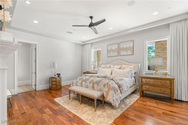Bedroom, Interior, Recessed Lighting, Wood Texture Flooring