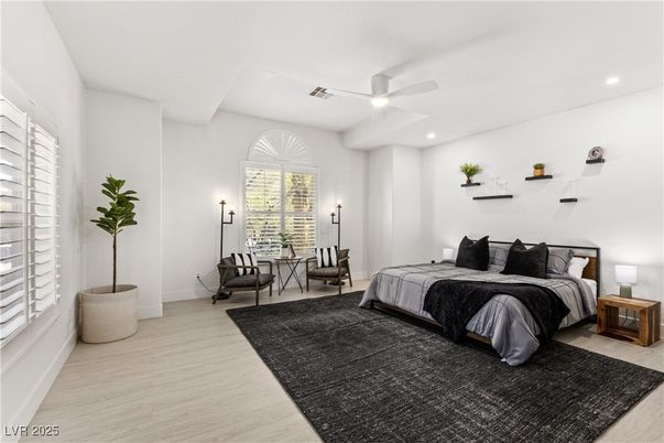 Bedroom, Interior, Recessed Lighting, Wood Texture Flooring
