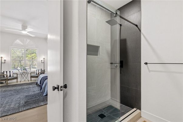 Bathroom, Glass Shower, Interior, Wood Texture Flooring