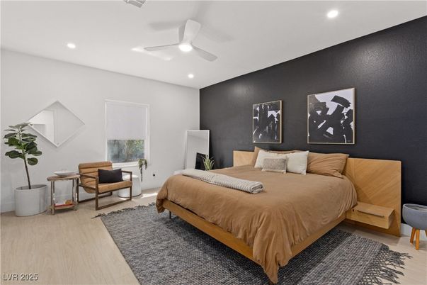 Bedroom, Interior, Recessed Lighting, Wood Texture Flooring