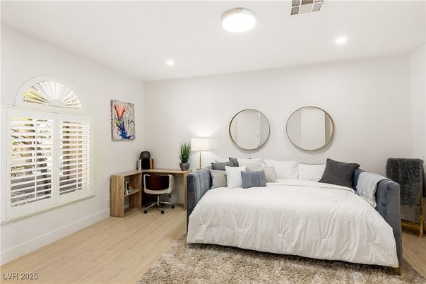 Bedroom, Home Office, Interior, Recessed Lighting, Wood Texture Flooring