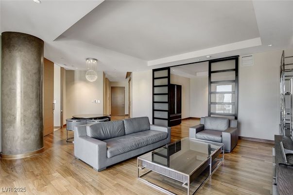 Chandelier, Interior, Living room, Recessed Lighting, Wood Texture Flooring