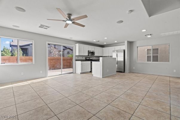 Empty room, Interior, Kitchen, Recessed Lighting, Stainless Steel Appliances