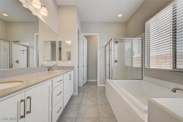 Bathroom, Dual Sink Vanities, Glass Shower, Interior, Recessed Lighting