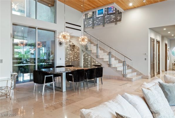 Dining room, Interior, Pendant Lights, Recessed Lighting, Wooden Ceilings