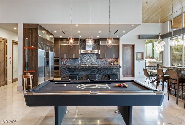 Billiard Table, Game Room, Interior, Kitchen, Pendant Lights, Recessed Lighting, Stainless Steel Appliances