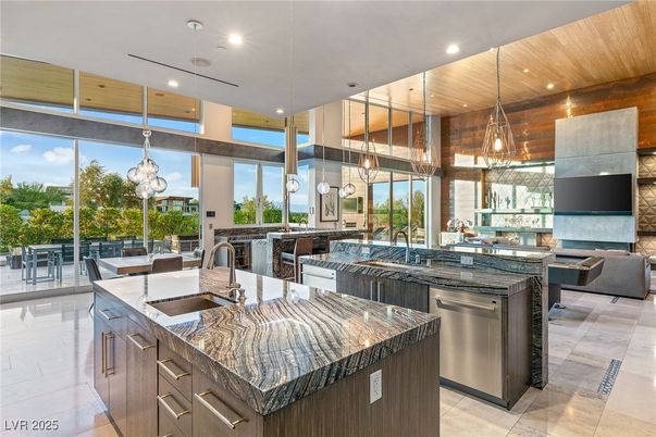 Interior, Kitchen, Pendant Lights, Recessed Lighting, Stainless Steel Appliances, Wooden Ceilings