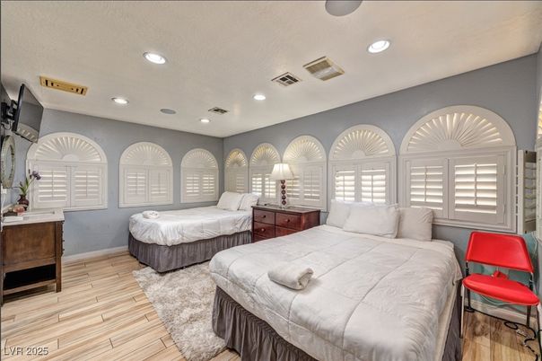 Bedroom, Interior, Recessed Lighting, Wood Texture Flooring