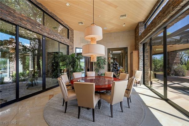 Dining room, Interior, Pendant Lights, Recessed Lighting, Wooden Ceilings