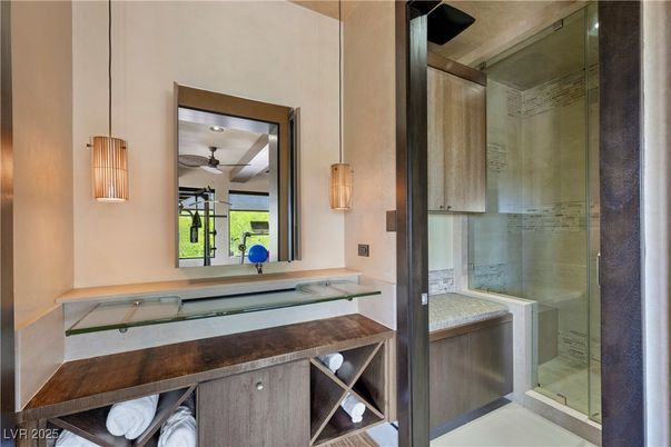 Bathroom, Glass Shower, Interior, Pendant Lights
