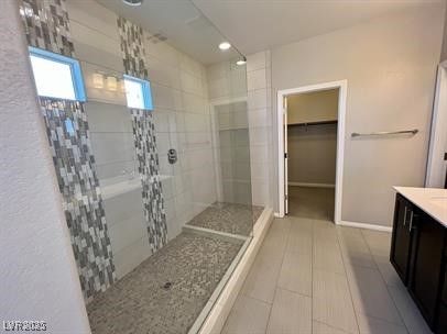 Bathroom, Glass Shower, Interior, Recessed Lighting, Wood Texture Flooring