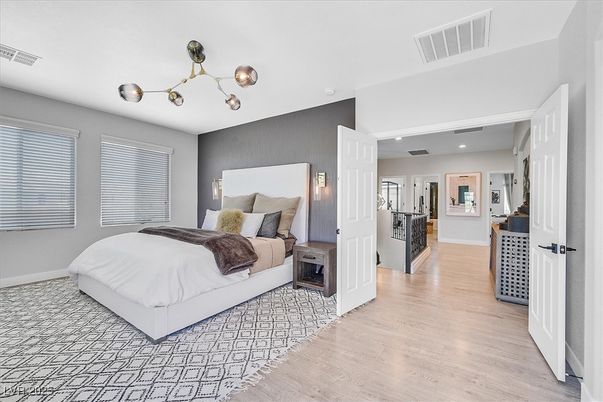 Bedroom, Interior, Recessed Lighting, Wood Texture Flooring