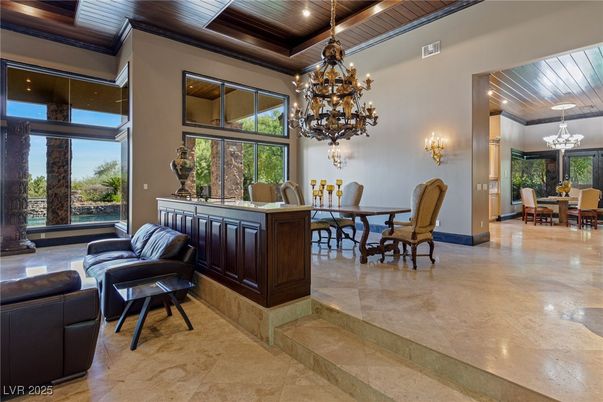 Chandelier, Dining room, Interior, Recessed Lighting, Wooden Ceilings