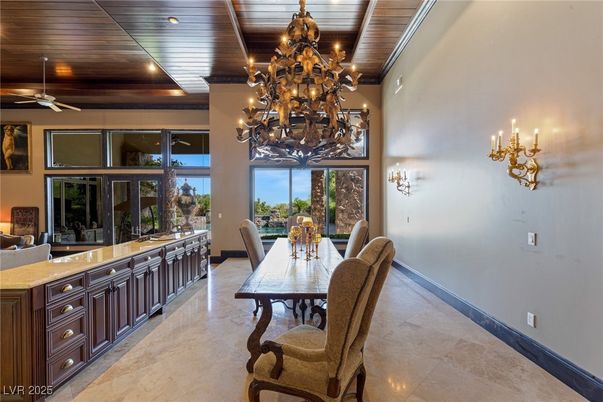 Chandelier, Dining room, Interior, Wooden Ceilings