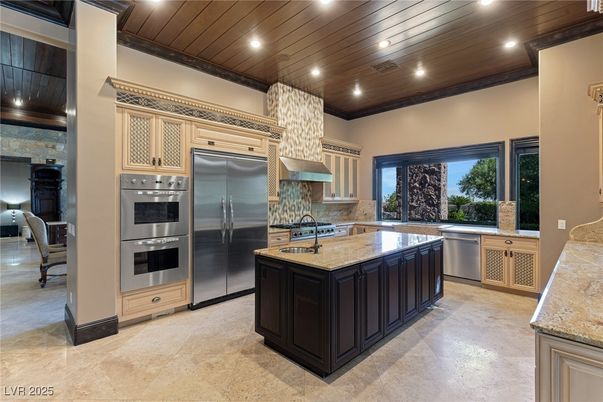Interior, Kitchen, Recessed Lighting, Stainless Steel Appliances, Wooden Ceilings