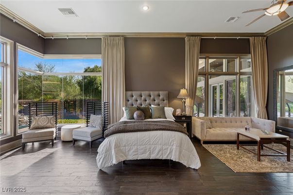 Bedroom, Interior, Recessed Lighting, Sun Room, Wood Texture Flooring