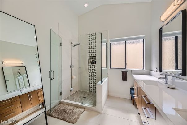 Bathroom, Dual Sink Vanities, Glass Shower, Interior, Recessed Lighting