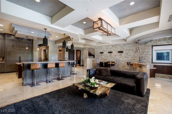 Interior, Kitchen, Living room, Pendant Lights, Recessed Lighting, Stone Walls