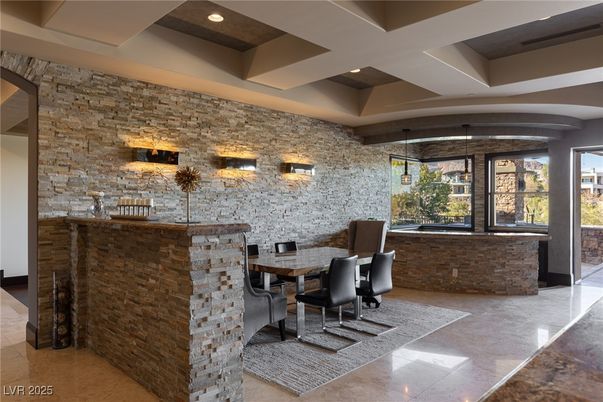Dining room, Interior, Recessed Lighting, Stone Walls
