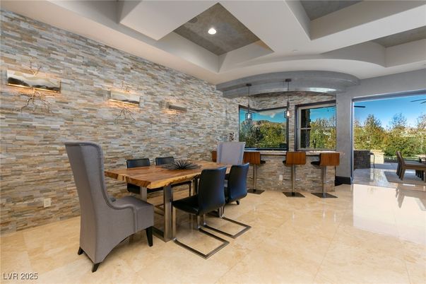 Dining room, Interior, Recessed Lighting, Stone Walls