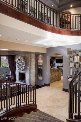 Fireplace, Interior, Recessed Lighting, Stone Walls