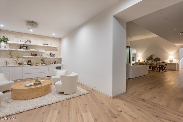 Dining room, Interior, Living room, Recessed Lighting, Wood Texture Flooring