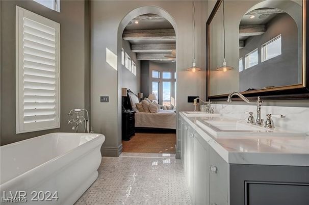 Bathroom, Bedroom, Dual Sink Vanities, Free Standing Baths, Interior, Pendant Lights