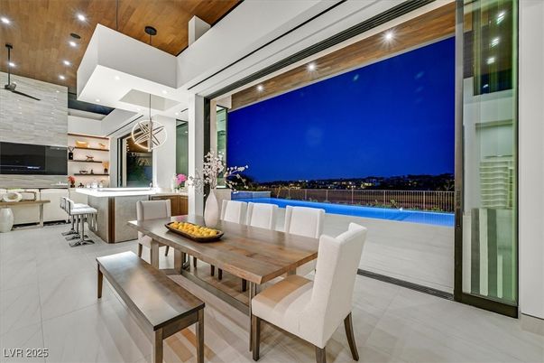 Dining room, Interior, Pendant Lights, Recessed Lighting, Wooden Ceilings