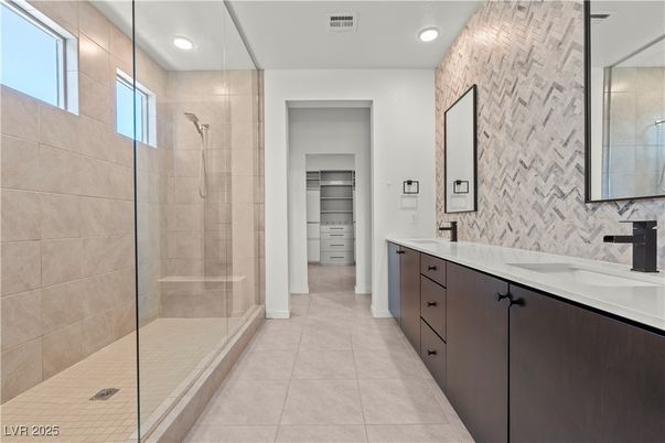 Bathroom, Dual Sink Vanities, Glass Shower, Interior, Recessed Lighting