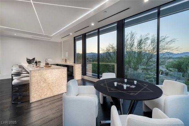Dining room, Interior, Recessed Lighting, Wood Texture Flooring