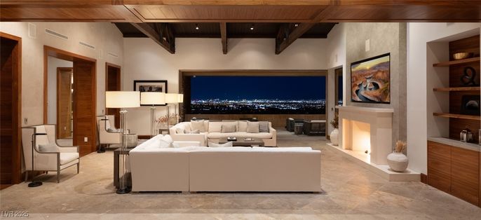 Fireplace, Interior, Living room, Recessed Lighting, Wooden Beams, Wooden Ceilings