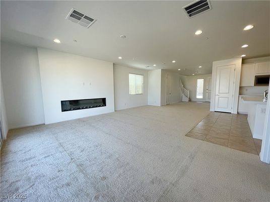 Empty room, Fireplace, Interior, Kitchen, Recessed Lighting