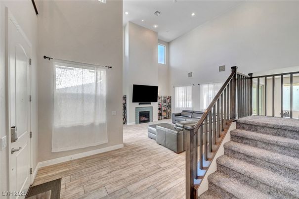 Fireplace, Interior, Recessed Lighting, Wood Texture Flooring