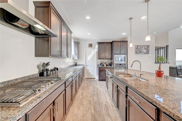 Interior, Kitchen, Pendant Lights, Recessed Lighting, Wood Texture Flooring