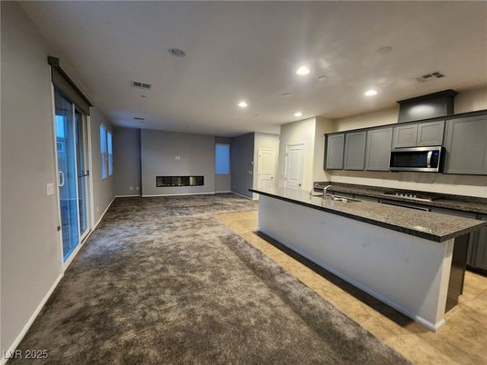 Empty room, Fireplace, Interior, Kitchen, Recessed Lighting