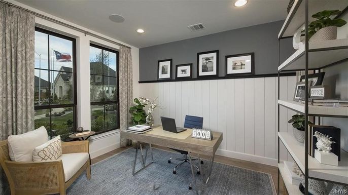 Home Office, Interior, Recessed Lighting, Wood Texture Flooring
