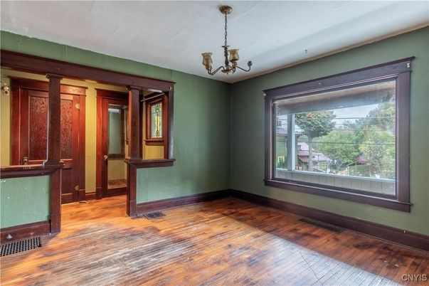 Chandelier, Empty room, Interior, Wood Texture Flooring