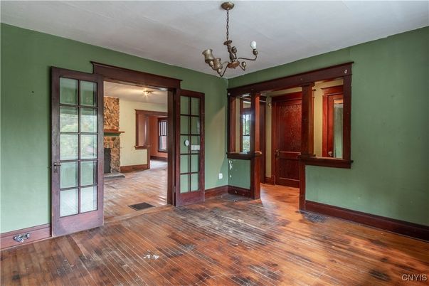 Chandelier, Empty room, Interior, Wood Texture Flooring